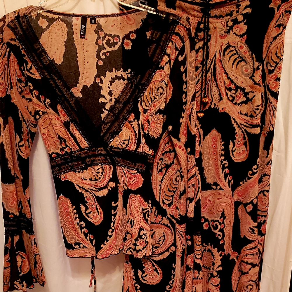 Trixxi Black and Coral Paisley Long Sleeve Dress